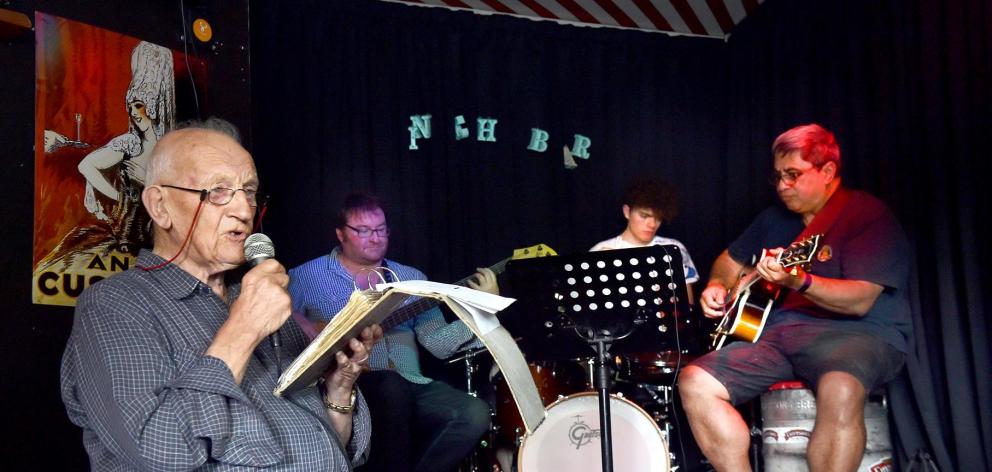 Veteran jazz musician Jack Allpress provides the vocals at the Inch Bar, Dunedin, backed by band...