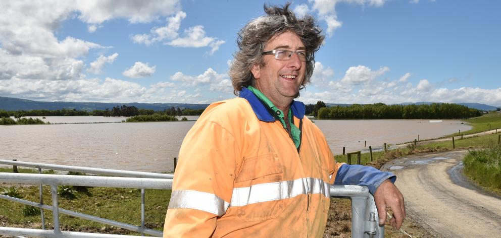 Henley farmer James Adam at his flooded property. Photo: Gregor Richardson