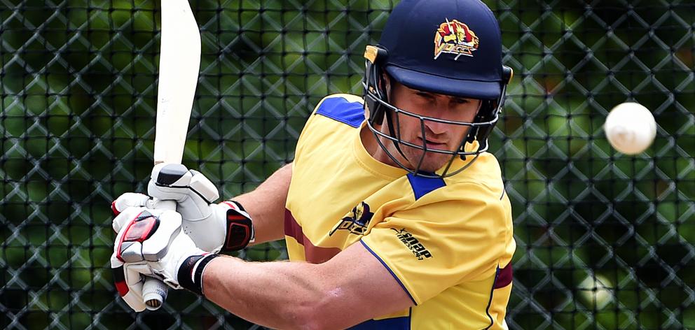 Veteran Otago batsman Neil Broom prepares to avoid a delivery during a training session at Logan...