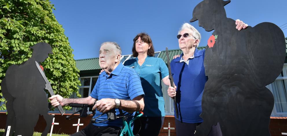 Radius Fulton rest-home residents Lin Marshall (80, left) and Joyce Le Masurier (84) hold the...