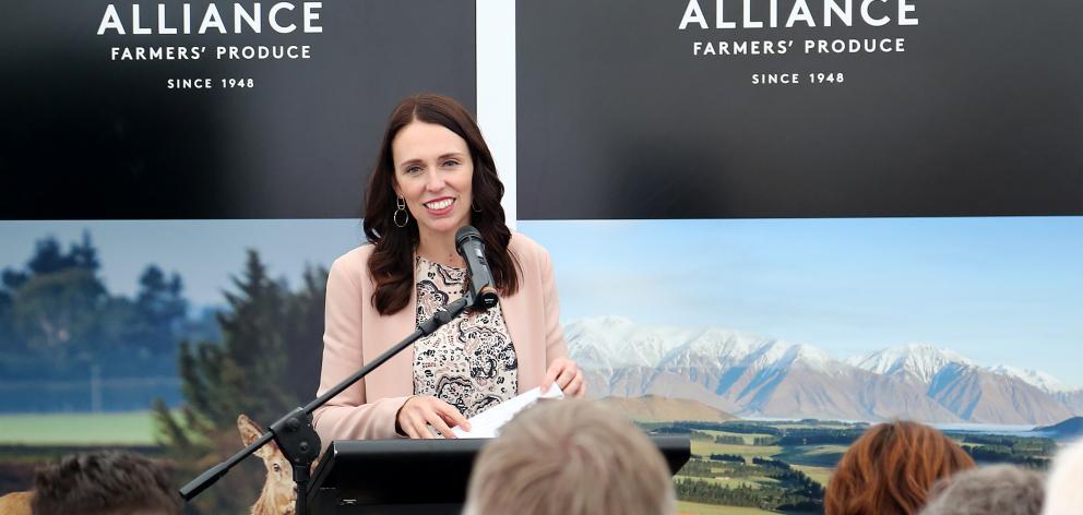 Prime Minister Jacinda Ardern speaks to guests during her visit to officially open the Alliance...