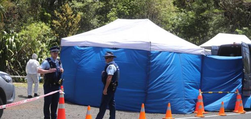 Police on the scene at Scenic Drive in the Waitakere ranges. Photo: NZ Herald