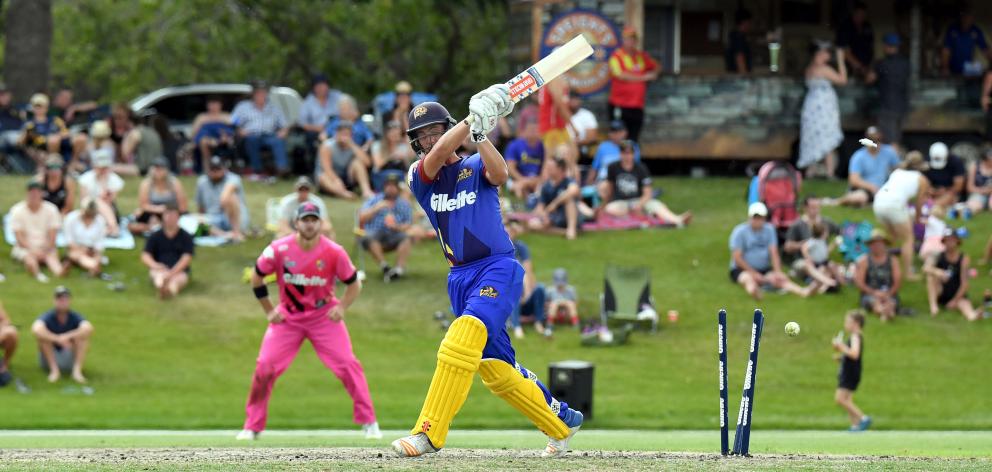 Otago batsman Anaru Kitchen is clean bowled by Northern Districts paceman Scott Kuggeleijn during the sides' Super Smash twenty20 match at Molyneux Park in Alexandra yesterday. Photo: Stephen Jaquiery