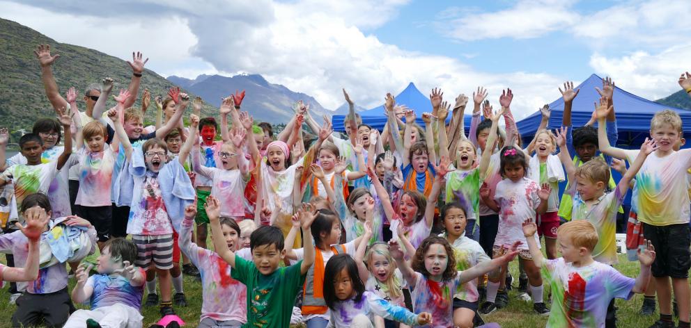 KingsView School pupils after the school’s colour run fundraiser at the Frankton Recreation...