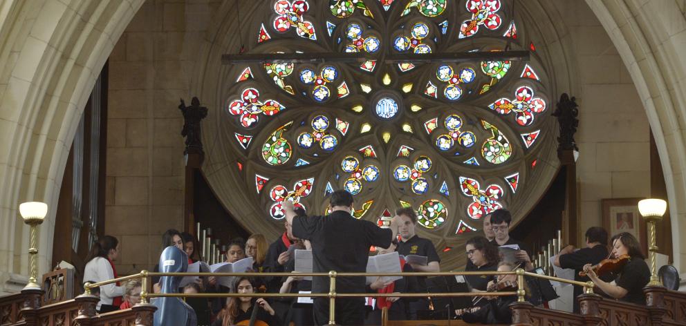 Members of Sydney-based ensemble Artes Christi perform Haydn’s Missa Nicolai during a midday Mass...