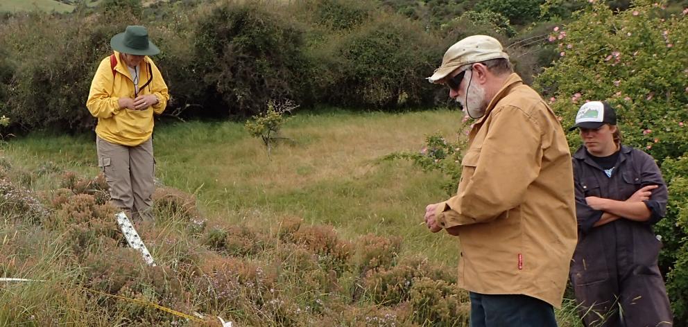 Clyde volunteer Bill Nagle (centre) takes part in a citizen science project near Clyde....