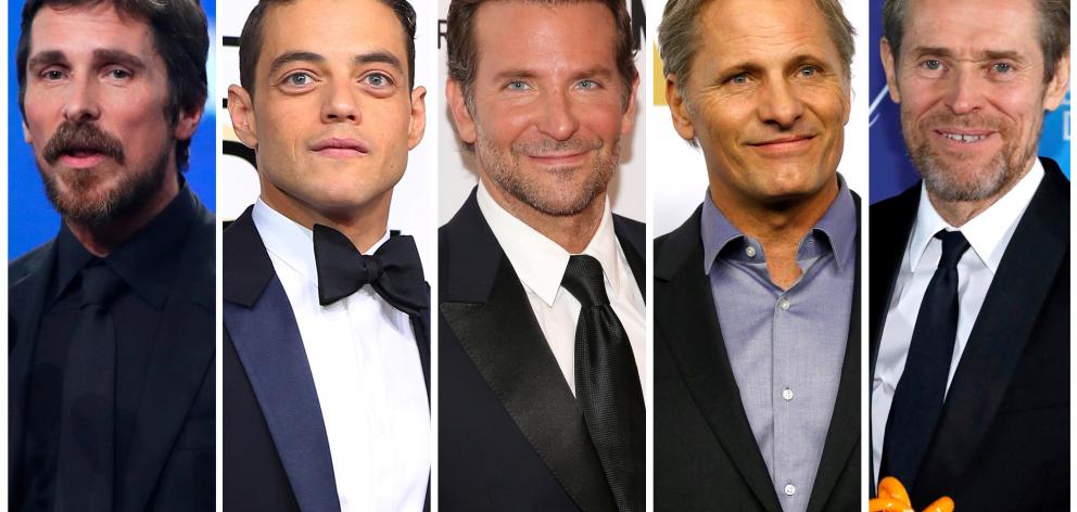 Best actor Oscar nominees for the 91st annual Academy Awards (L-R) Bale, Malek, Cooper, Mortensen and Dafoe. Photo: Reuters
