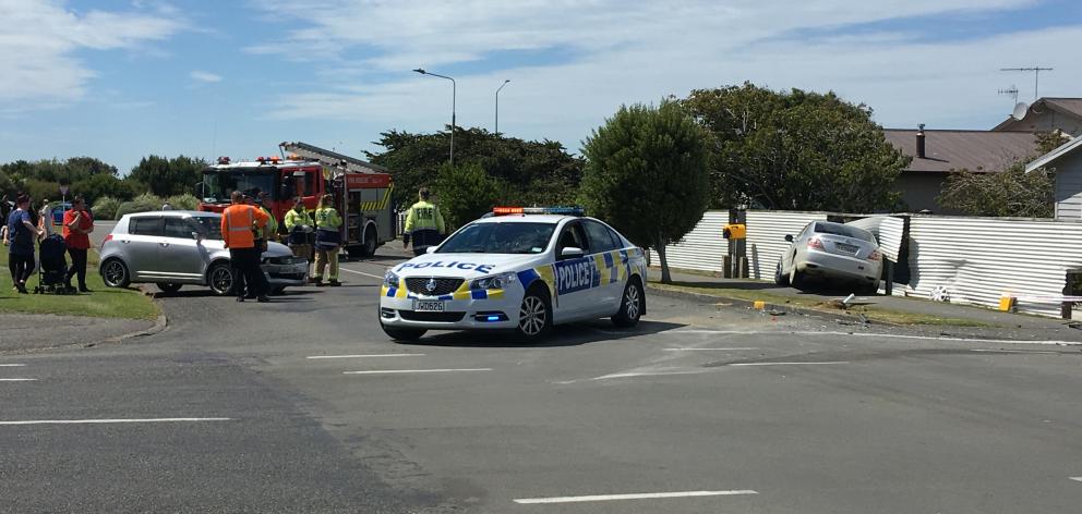 Emergency services at the scene of a crash in Appleby, Invercargill. Photo: Ben Waterworth