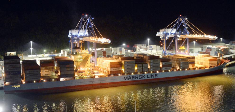 Port Otago's second container crane, at right, is under repair until midweek. Photo: Gerard O'Brien