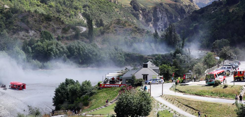 Wind blows dust across Shotover Jet's Queenstown premises yesterday. Photos: Paul Taylor