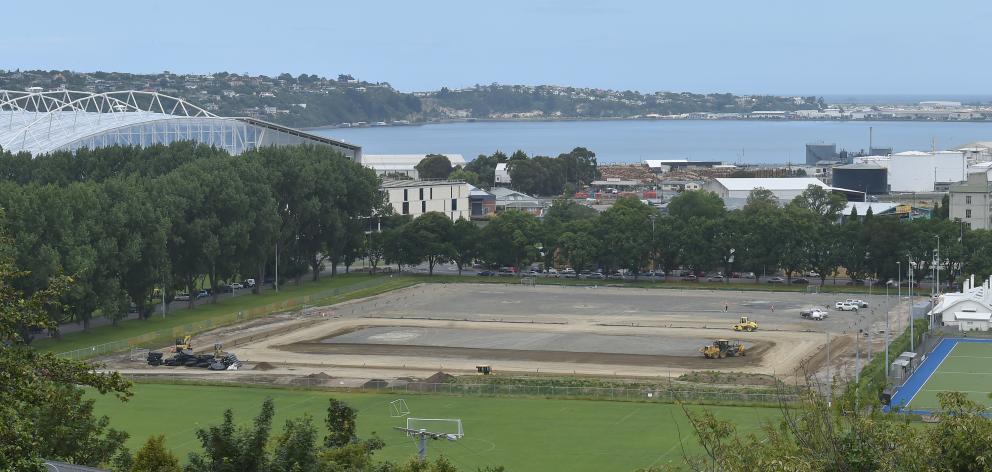 A deal between the Dunedin City Council and Football South will result in more football action on artificial playing surfaces under construction at Logan Park. Photo: Gregor Richardson