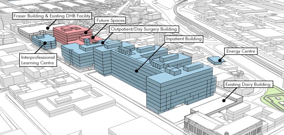 An illustration of the likely layout of the new Dunedin hospital. Image: Supplied