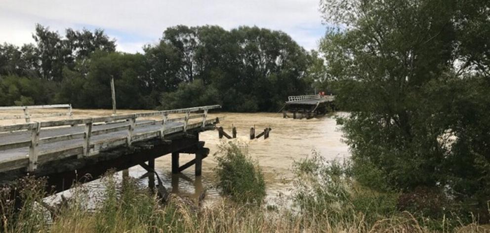 Pyramid Bridge, halfway between Waikaia and Waikaka, was washed away in February last year and has still not been replaced. PHOTOS: GORE DISTRICT COUNCIL/WAYNE PARSONS Pyramid Bridge, halfway between Waikaia and Waikaka, was washed away in February last year and has still not been replaced. PHOTOS: GORE DISTRICT COUNCIL/WAYNE PARSONS
