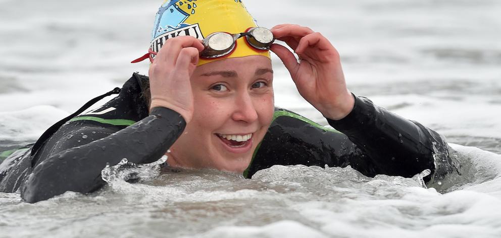 Otago University Student Hannah Morgan who is Swimming Foveaex Strait to raise money for Mental Health. Photo: Peter McIntosh