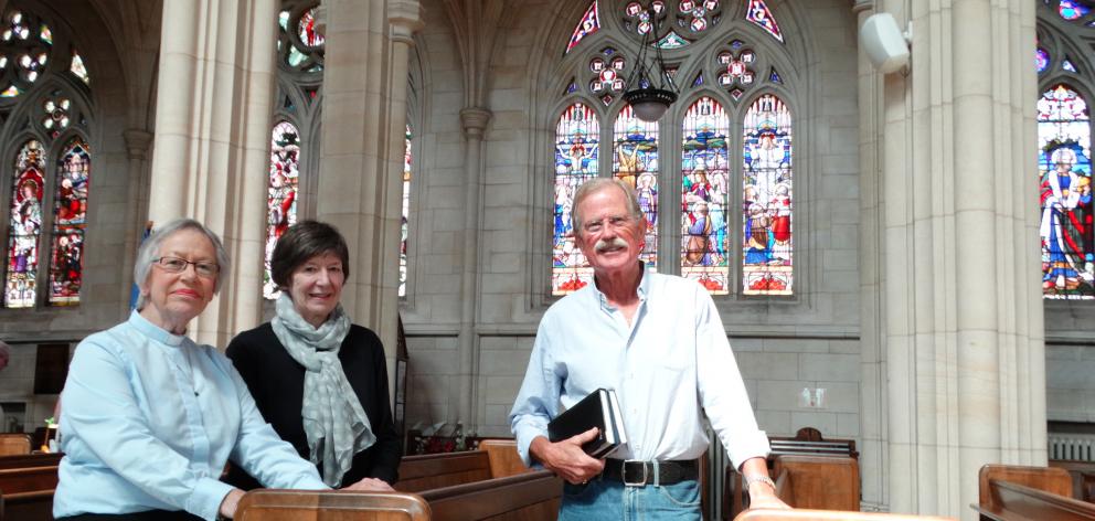 Looking forward to today’s celebration eucharist at St Paul’s Cathedral, marking 100 years of worship at the site, are (from left) St Paul’s priest assistant Rev Barbara Dineen, bishop’s warden Meg Kornmayer and lay minister Bruce Aitken. Photo: Brenda Ha Looking forward to today’s celebration eucharist at St Paul’s Cathedral, marking 100 years of worship at the site, are (from left) St Paul’s priest assistant Rev Barbara Dineen, bishop’s warden Meg Kornmayer and lay minister Bruce Aitken. Photo: Brenda Ha