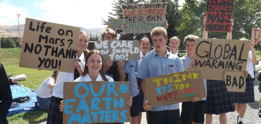 Cromwell College pupils take climate change strike action last month. PHOTO: CROMWELL COLLEGE
