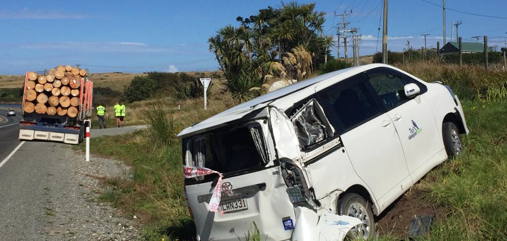 The rental van was extensively damaged in the crash. Photo: Luisa Girao