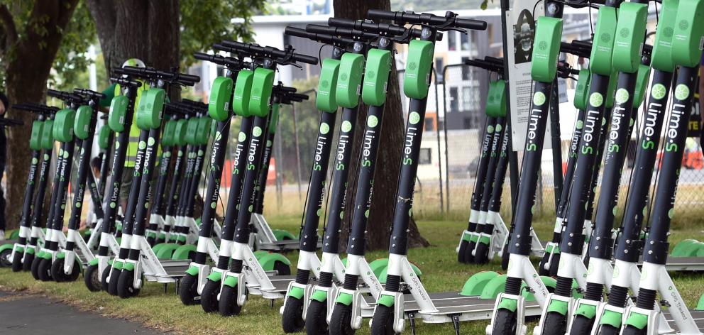 Lime scooters at Logan Park. PHOTO: PETER MCINTOSH