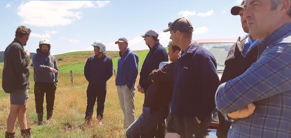 AbacusBio consultant Simon Glennie (far right) at a Red Meat Profit Partnership Action Group meeting in South Otago. PHOTO: SUPPLIED