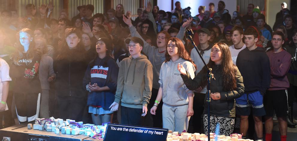 Young people attended a service at an Easter Christian youth camp at the Taieri A&P Showgrounds...