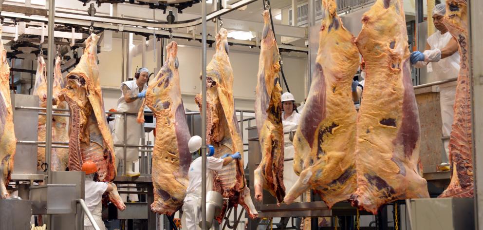 In use at 79 sites in France and Uruguay at present; pictured, beef being processed in a South Island freezing works. Photo: Stephen Jaquiery