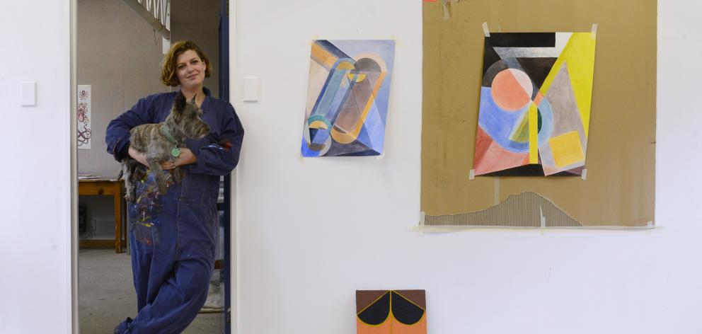 Imogen Taylor and Dusty settle into their new studio provided by the Frances Hodgkins Fellowship....