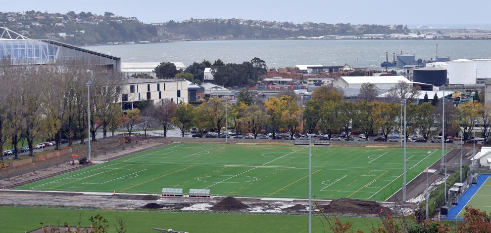 The new artificial playing surfaces at Logan Park. PHOTO: PETER MCINTOSH