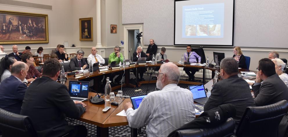 Dunedin city councillors gather for the start of the 2019-20 annual plan hearing yesterday. PHOTO...