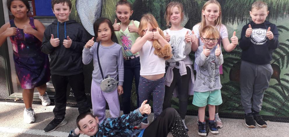 Bradford School pupils, from left, Autumn Randell (9), Corban McLauchlan (9), Lucas Bain (11),...