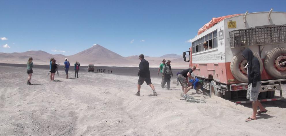 With the roads in the Bolivian Altiplano often little more than tyre tracks, becoming bogged in...