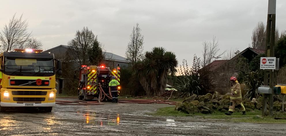 Firefighters battled a blaze north of Invercargill this afternoon. Photo: Abbey Palmer