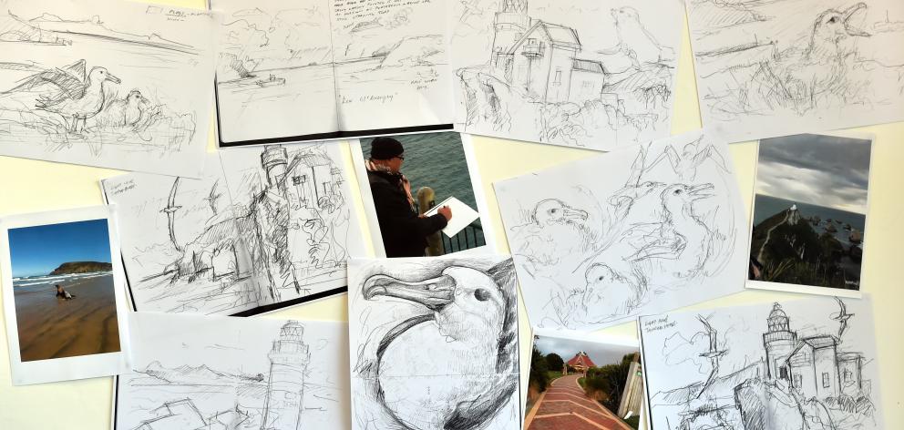 A collage of Tuffery’s  working sketches and photographs completed while at Taiaroa Head and...