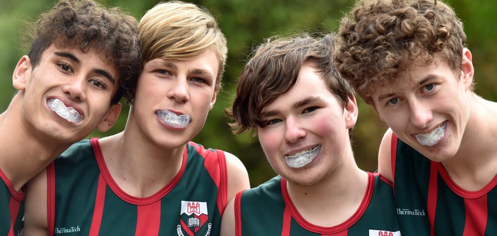 Kaikorai Valley College basketball team members (from left) Phoenix Theobald (15), Nicholas...