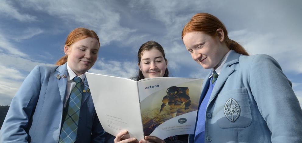 Dunedin secondary school pupils (from left) Sabine Mason, Hayley Everett and Peta Ericsson have...