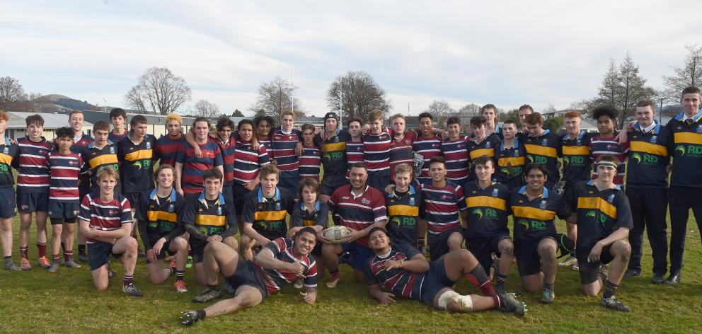 Taieri and Kavanagh College First XVs after their game at Taieri College last Thursday. Photos: Gregor Richardson