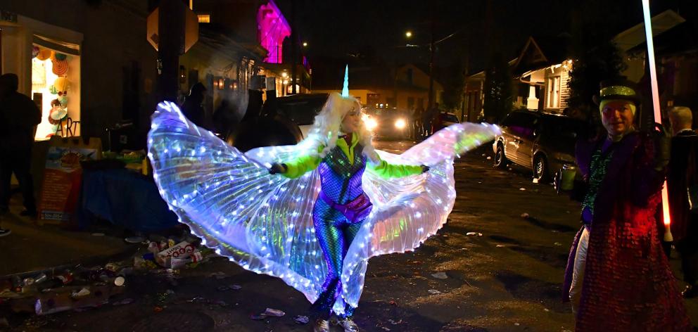 Dragonfly wings during Mardi Gras night in Royal St.