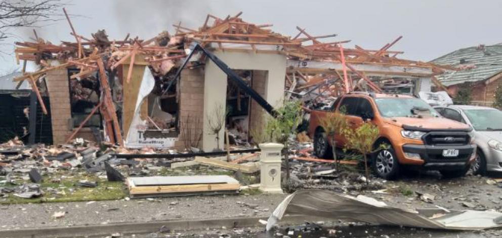 The Marble Court house in the Christchurch suburb of Northwood destroyed in an explosion...