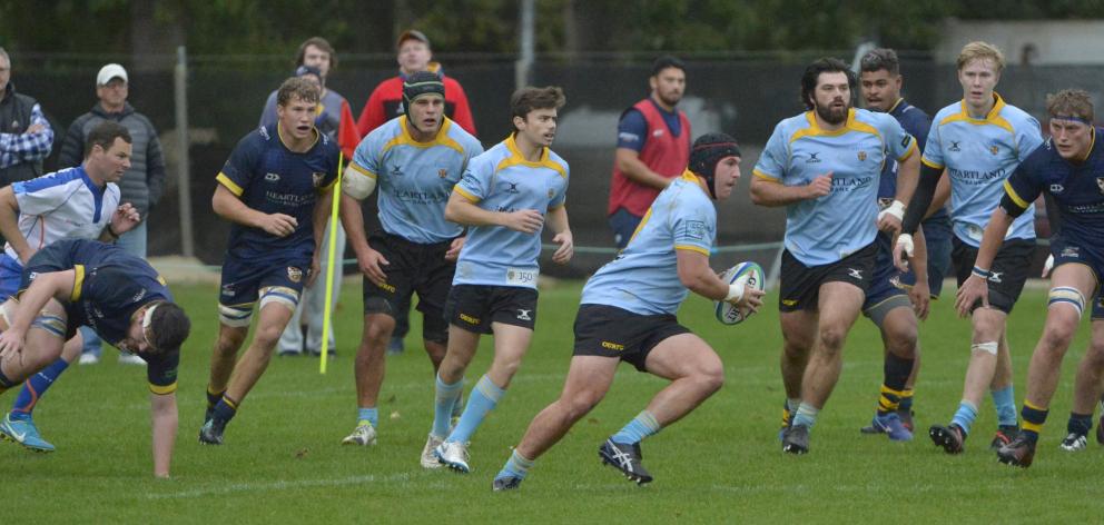 University hooker Ricky Jackson looks to take the ball up against Dunedin in a match at the...
