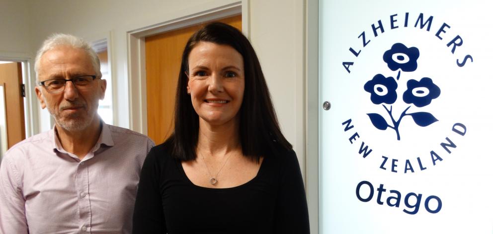 Newly-appointed Alzheimer’s Otago manager Liz Harburg is supported by board chairman Maurice Burrowes as she learns the ropes in her second week in the role. Photo: Brenda Harwood