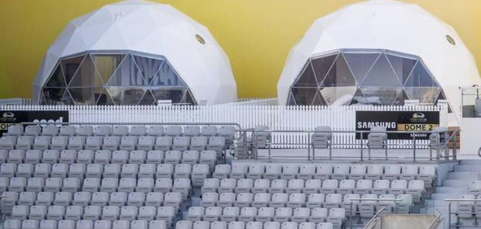 The two "Staydium Glamping" domes for overnight stays, which Eden Park claims are a world-first....