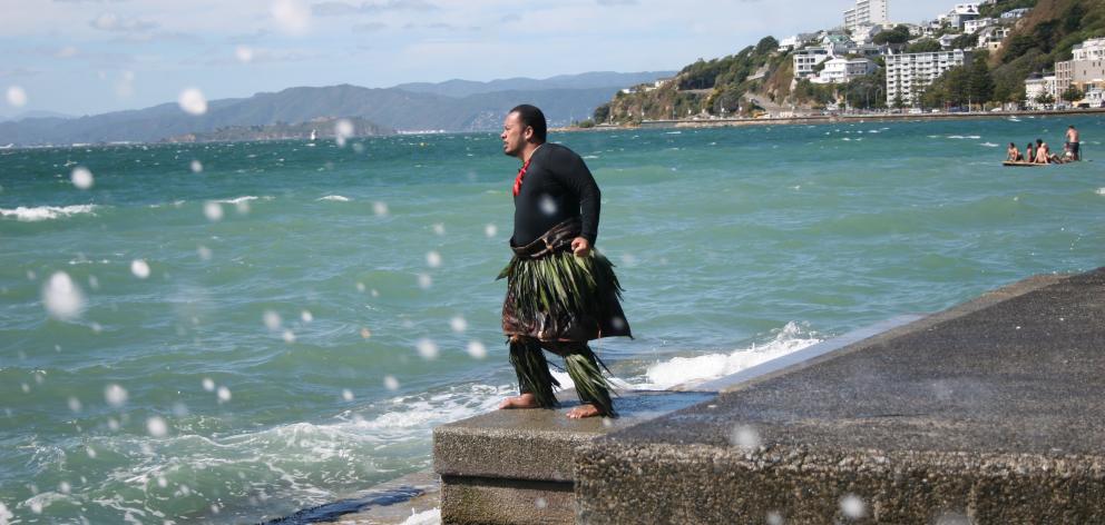 Kalisolaite ’Uhila’s Ongo me’i Moana. He conducts the tide at Oriential Bay Wellington. Photo: Supplied