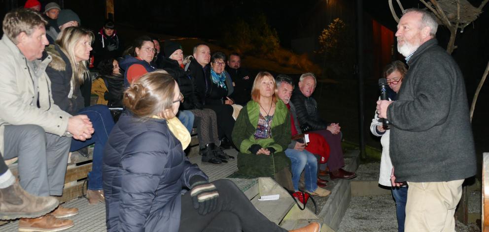 Queenstown Lakes District Council candidate John Glover addresses the crowd at last night's environment meeting in the resort. Photo: Daisy Hudson