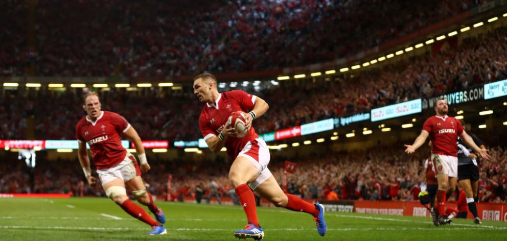 AUG 17/2019. George North of Wales scores the opening try during the Under Armour Summer Series match between Wales and England. Photo: Getty Images