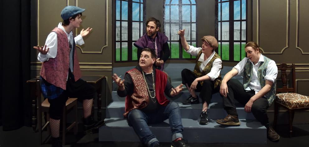 Rehearsing Ophelia Thinks Harder at the Globe are (from left front) Moe Stebbings, Craig Storey and Reuben Hilder (from left back) Greg Freeman and Charlotte Hall-Tiernan.