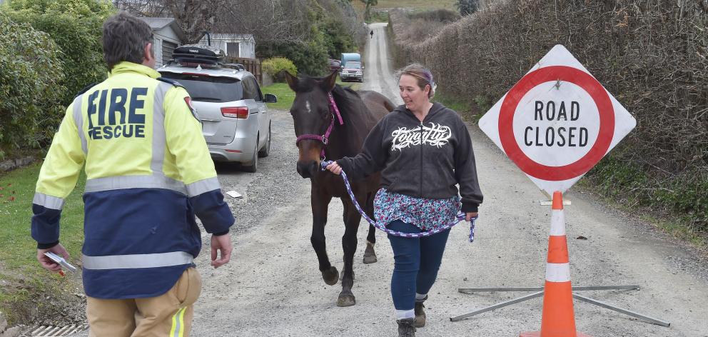 Melissa Randwick evacuates her 15-year-old mare Jenny from a Rudd Rd property.  PHOTOS: GERARD O...