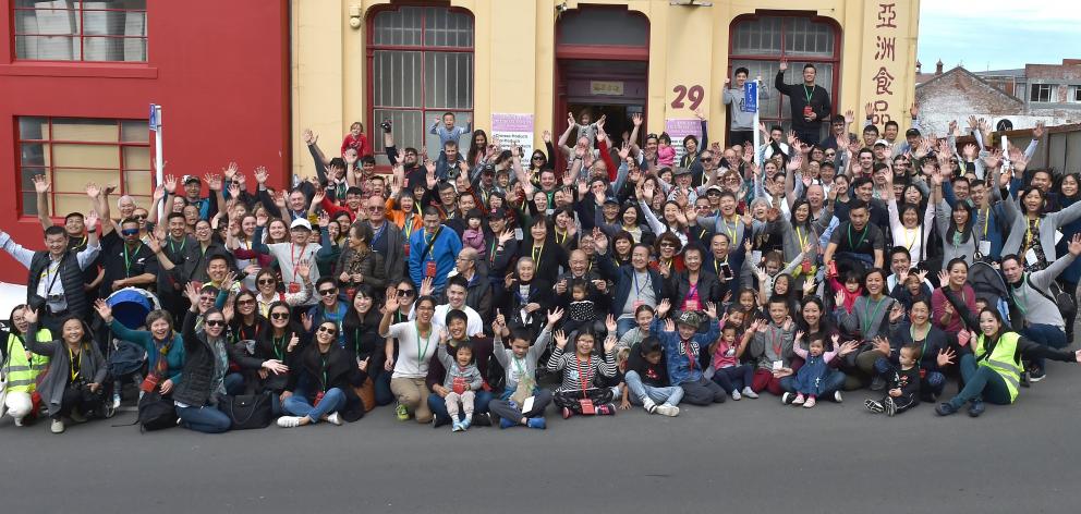 More than 150 members of the Sew Hoy family gather in Stafford St during the Sew Hoy family...