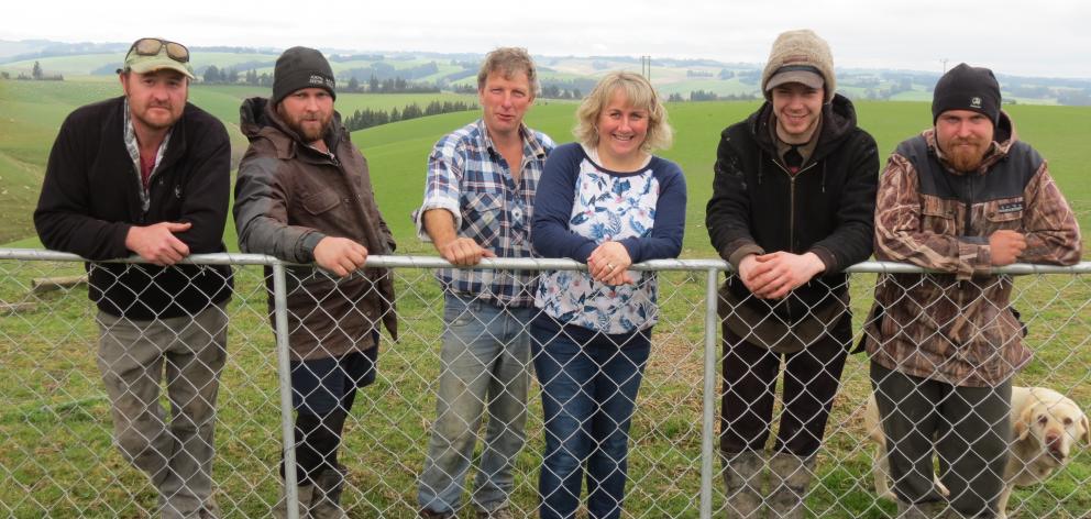 Maurice and Renee Judson, of Awamangu, won the recent Silver Fern Farm’s national  ‘‘plate to pasture’’ competition. Members of the award-winning team are (from left) Nigel Parr, Sam Sharpe, Maurice Judson, Renee Judson, Patrick Silcock and Jesse Head. Ph