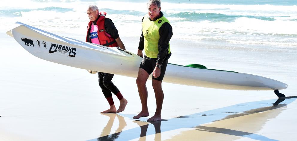 Bart Smaill (80, left) and John Bryant (55) compete in the White Island Race.