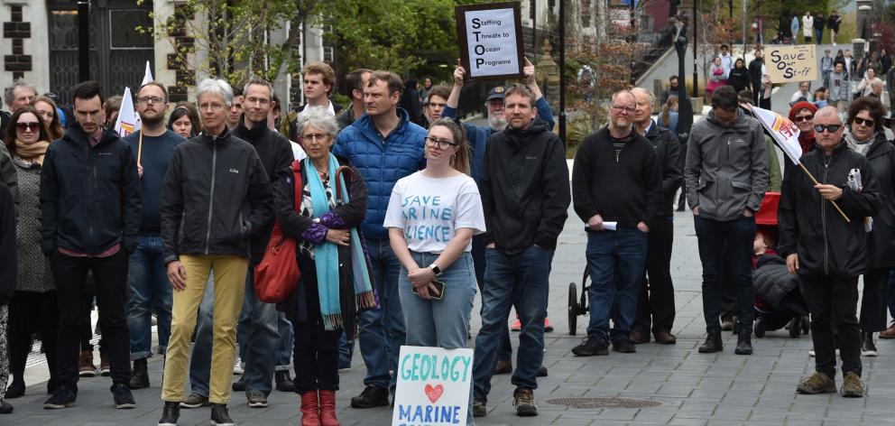 Supporters of the Marine Science Department  demonstrate at the University of Otago yesterday....