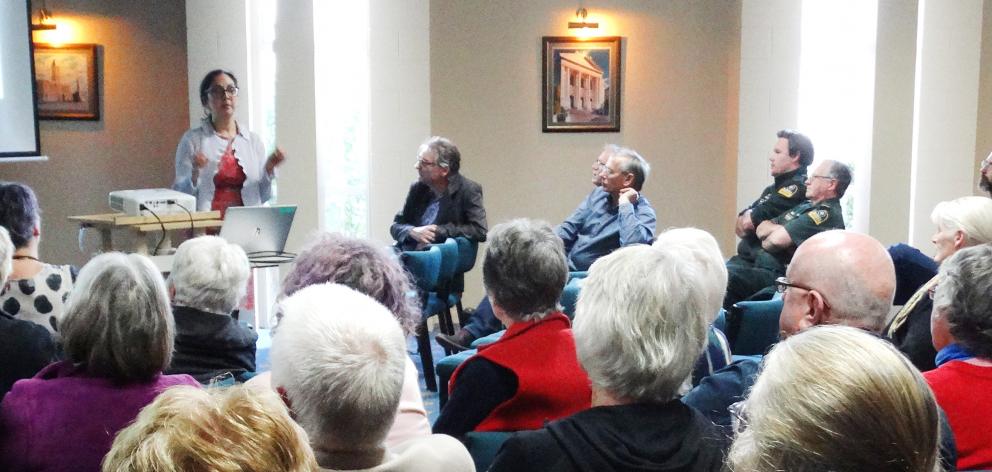 Waitaki District Heath Services clinical director Dr Pragati Gautama speaks at a community health forum on patient transfers at the Brydone Hotel in Oamaru yesterday. Photo: Daniel Birchfield